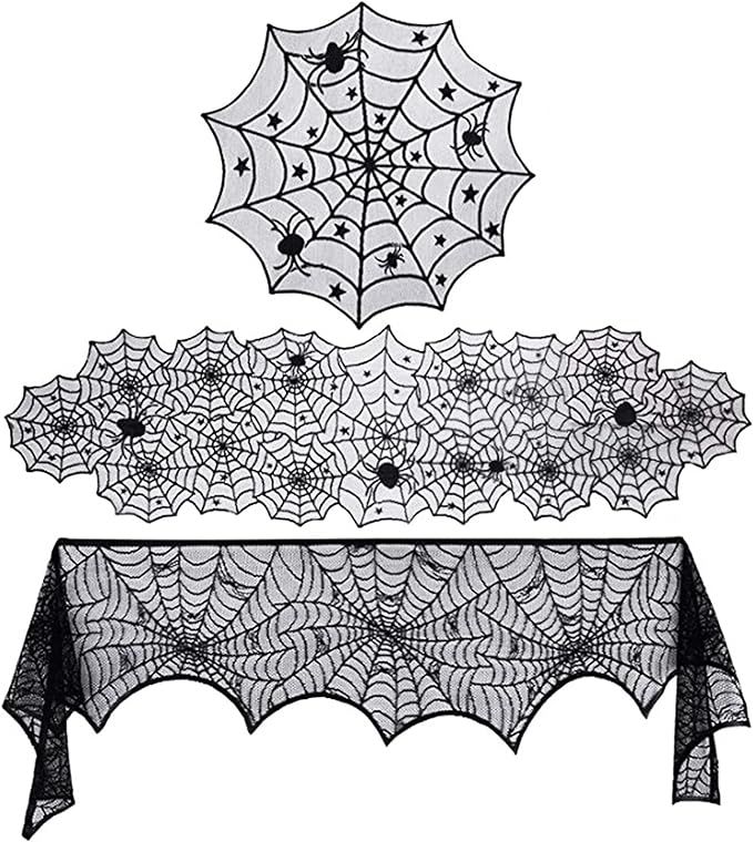 Unves Halloween Table Decorations Indoor Include Halloween Table Runner & Spider Web Fireplace Ma... | Amazon (US)