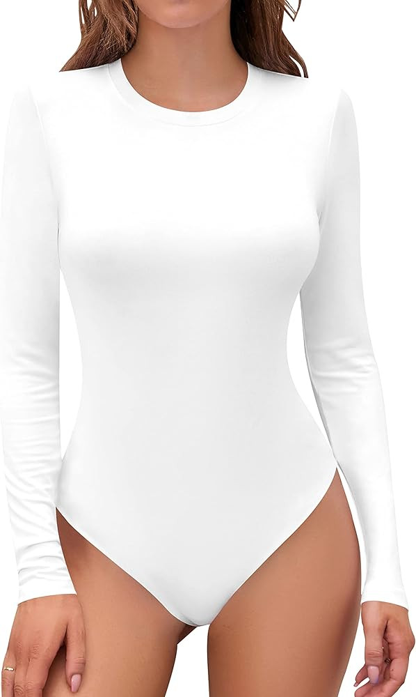 SHEIUGU Women’s Short Sleeve Long Sleeve Crew Neck Ribbed Stretchy Slim Fit Tops Bodysuit Basic... | Amazon (US)