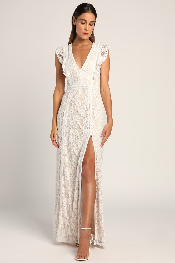This Moment in Time White Lace Ruffled Maxi Dress | Lulus