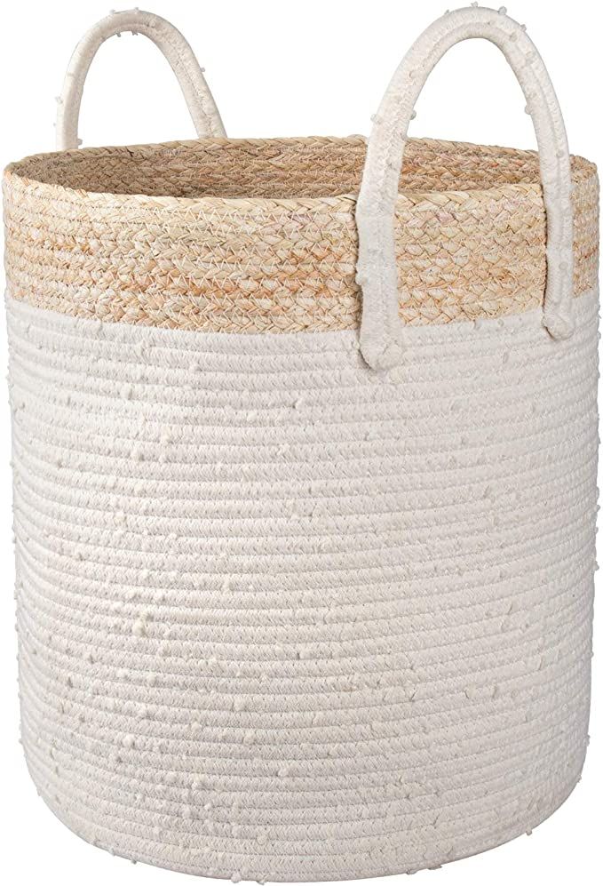 LA JOLIE MUSE Woven Basket Rope Storage Basket - Large Cotton Organizer 16 x 14 x 14 Inches, Natu... | Amazon (US)