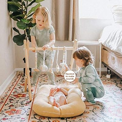 funny supply Wooden Baby Gym with 6 Gym Toys Foldable Baby Play Gym Frame Activity Center Hanging... | Amazon (US)