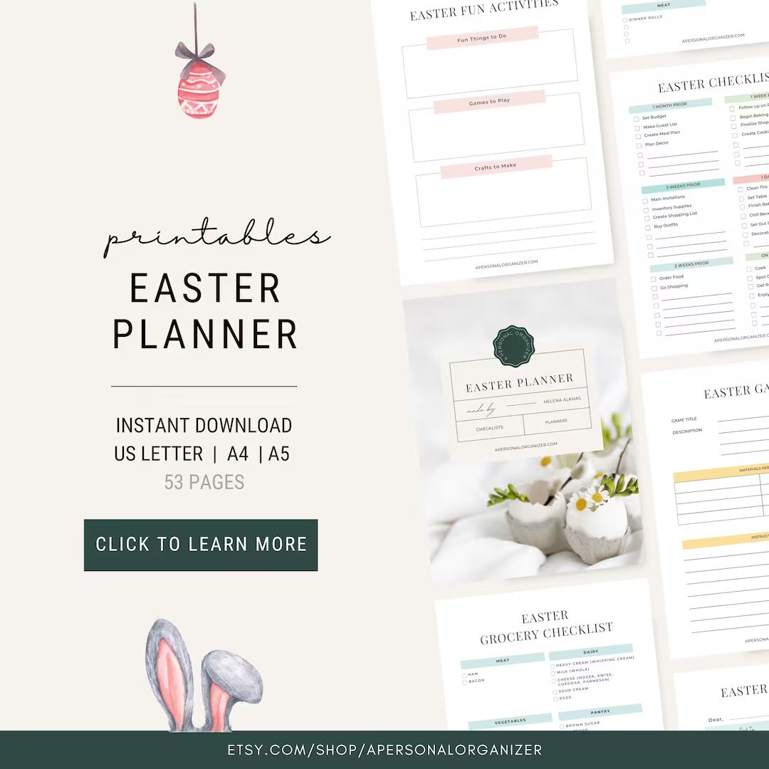 Easter Printable Bundle: Easter Games, Bunny Decor, Egg Hunt, and Easter Tags Easter Planner - Et... | Etsy (US)