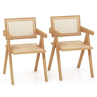 Natural Rattan Accent Chairs Mid-Century Dining Armchair Bamboo Frame Kitchen (Set of 2) | The Home Depot