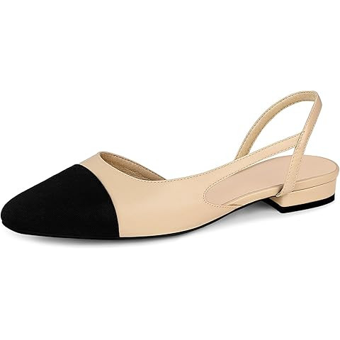 Athlefit Slingback Flats for Women Square Pointed Toe Two Toned Flats Wedding Pumps for Women | Amazon (US)