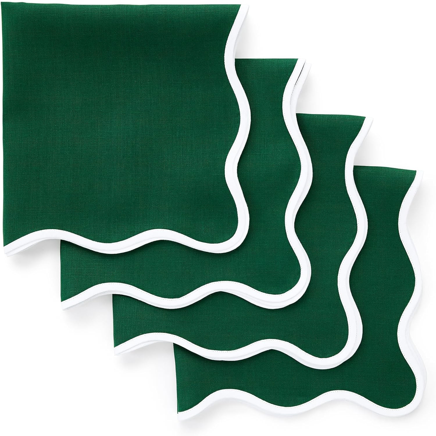 Solino Home 100% Pure Linen Napkins, 20 x 20 in, White and Green, Set of 4 | Amazon (US)