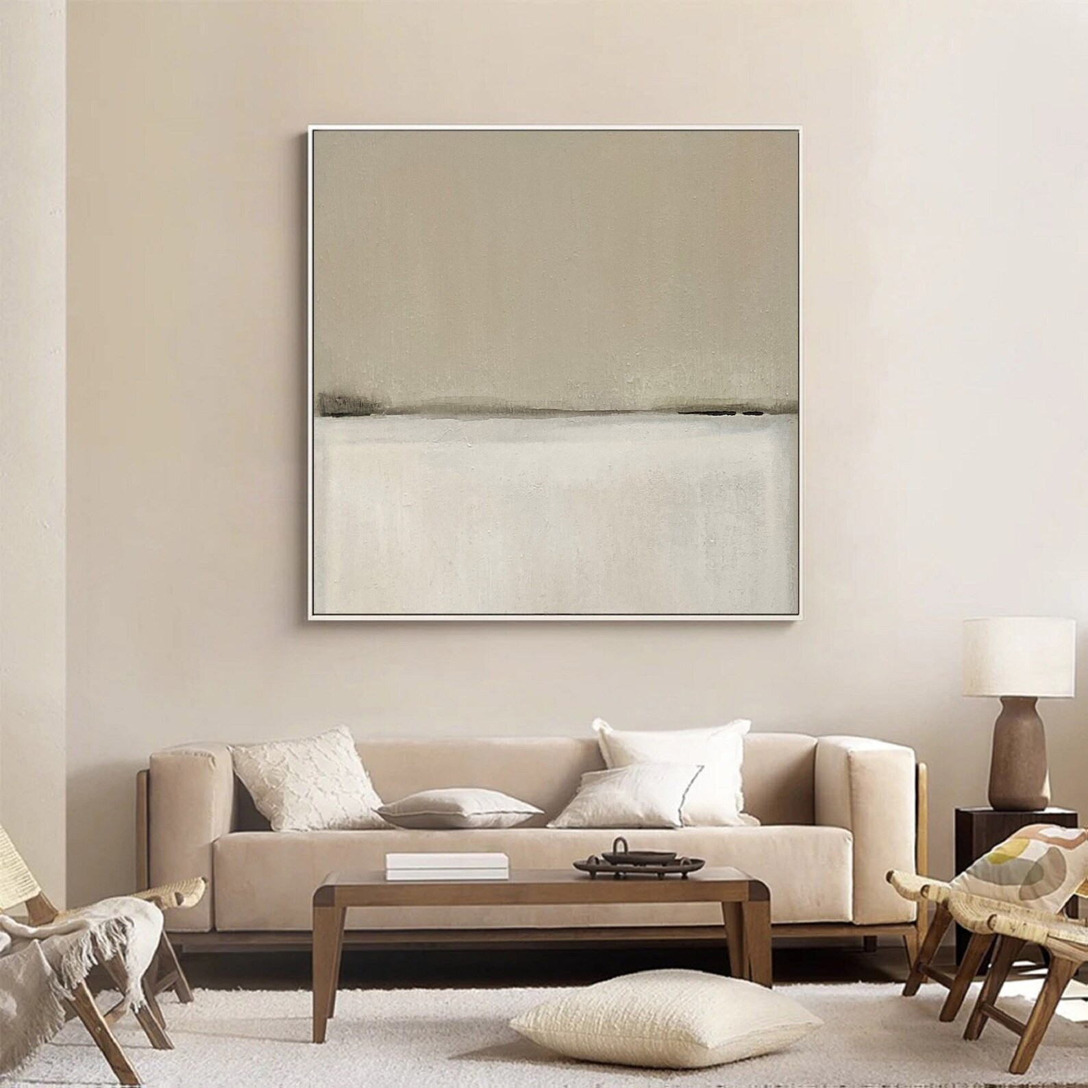 Large Minimalist Abstract Canvas Art, Beige Abstract Painting, Nordic Abstract Painting Living Ro... | Etsy (US)