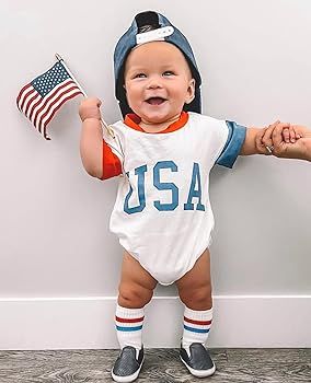 Baby 4th of July Outfit Boy Girl Infant Toddler Vintage USA T Shirts Oversized Romper Onesie Retr... | Amazon (US)