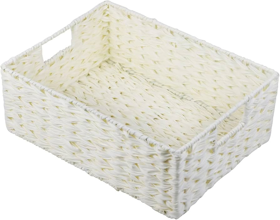 Wicker Storage Basket, Plastic Large Wicker Basket with Handles, Waterproof Woven Basket for Stor... | Amazon (US)