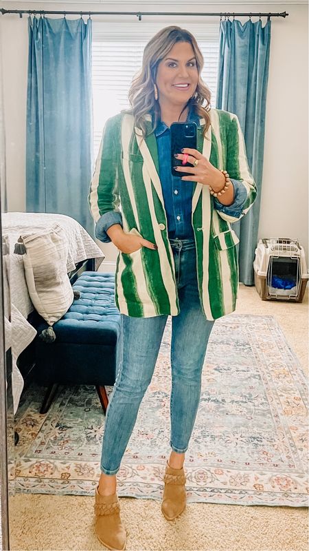 Another blazer look for you! Also this denim shirt has the prettiest puff sleeves and always yields compliments. Denim on denim for the win!

#LTKSeasonal #LTKover40 #LTKmidsize