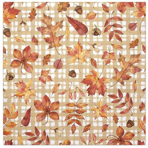 WRAPAHOLIC 50Pcs Fall Paper Napkins - 3-Ply Autumn Fallen Leaves Disposable Cocktail Napkins for Autumn, Thanksgiving Party Supplies Tableware - 5 x 5 In | Amazon (US)