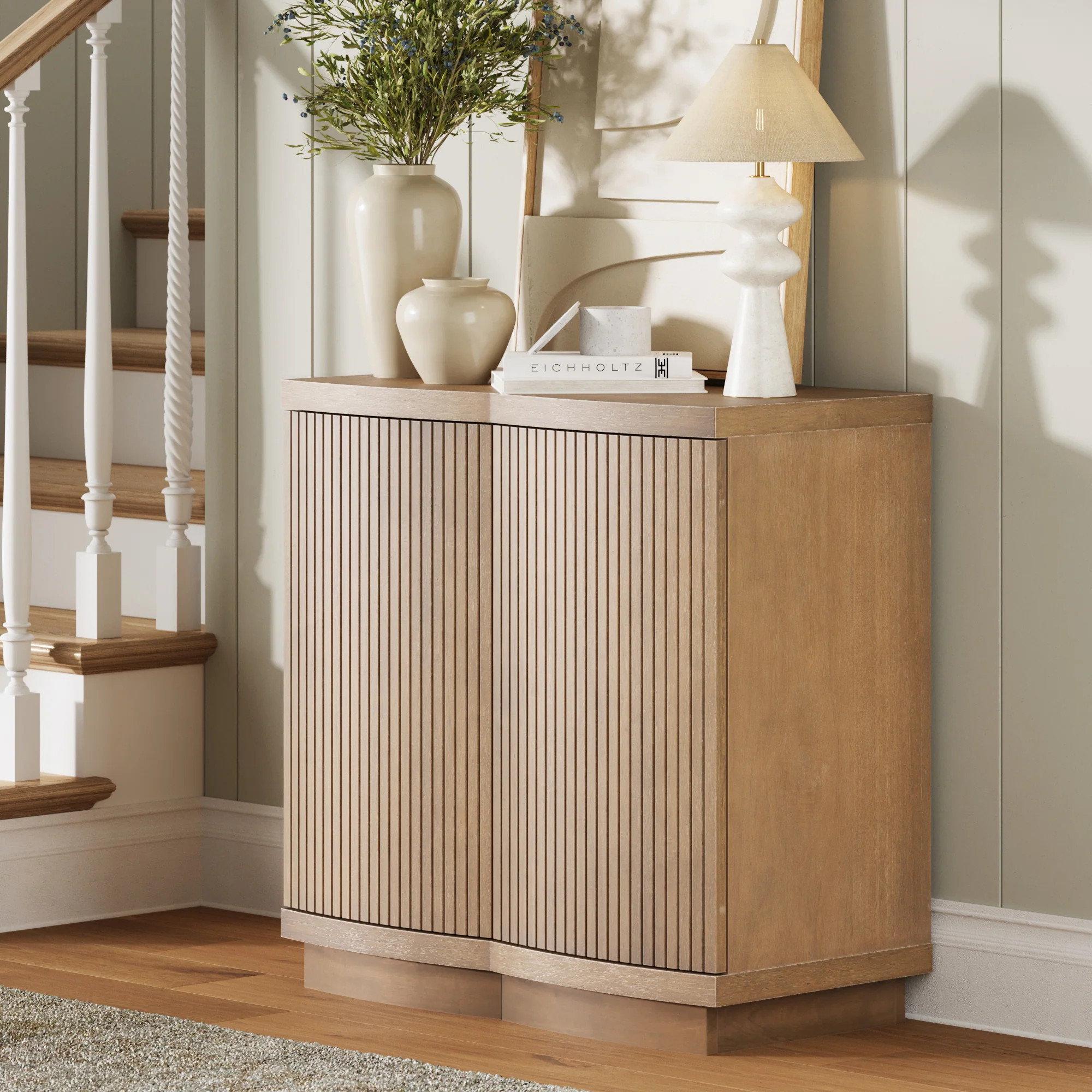 Mid-Century Modern Fluted Accent Cabinet Light Brown | Nathan James
