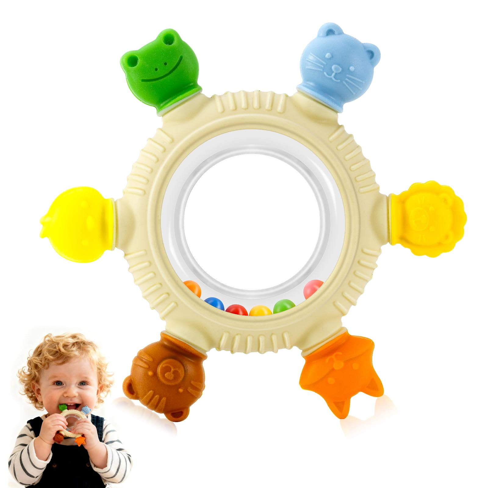 Baby Teething Toy for 0-6 6-12 Months Sensory Toys Baby Rattle Teether | Freezer Safe Silicone Te... | Amazon (US)