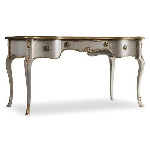 Babel French Country Grey Wood Gold Accent Writing Desk | Kathy Kuo Home