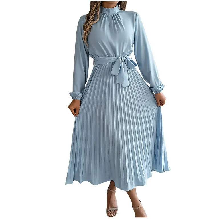 LYEAA Semi Formal Dresses for Women Wedding Guest Long Sleeve Long Dress Wrap Flowy Elegant Homec... | Walmart (US)