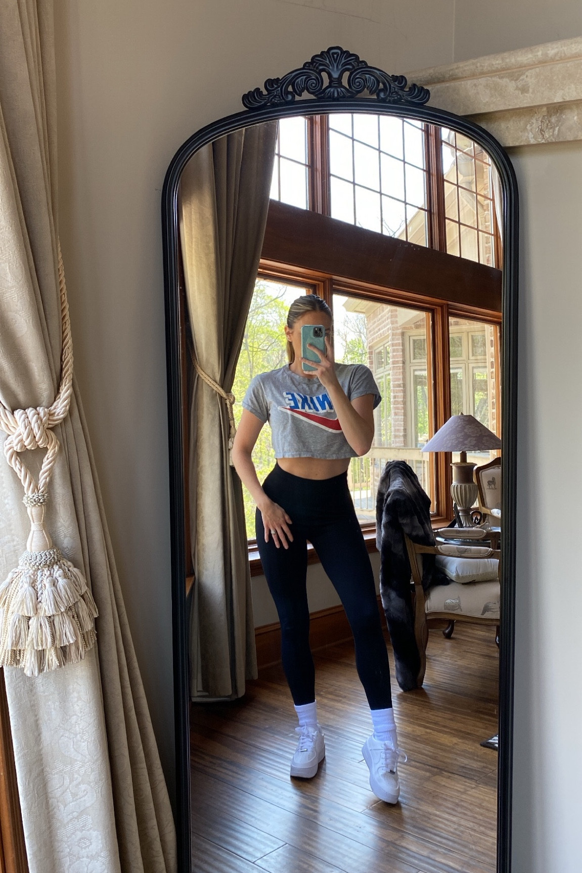 Gym fit of the day💪🏼 Classic Air Force Ones, scrunch butt leggings🍑, and Nike crop for cute look from the gym to the street running errands all day. Amazon fashion finds.

#LTKunder100 #LTKshoecrush #LTKfit