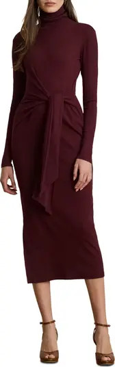 Long Sleeve Turtleneck Tie Front Dress | Nordstrom
