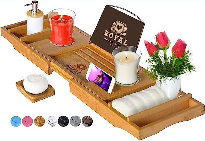 ROYAL CRAFT WOOD Luxury Bathtub Caddy Tray, One or Two Person Bath and Bed Tray, Bonus Free Soap ... | Amazon (US)