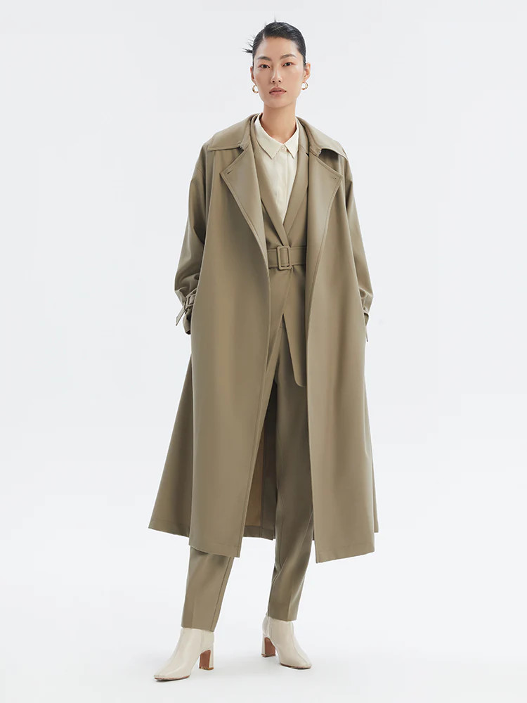 Worsted Wool Oversized Trench Coat | GoeliaGlobal