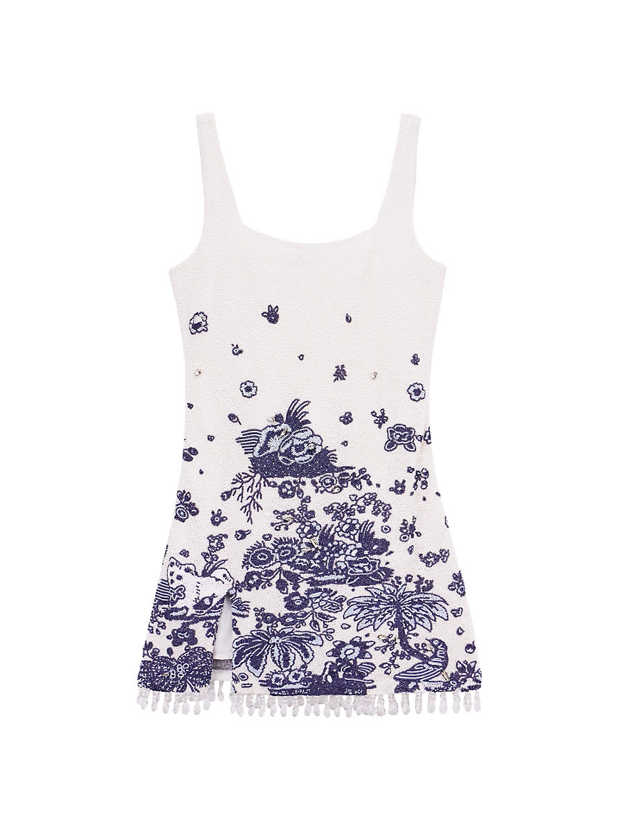 Women's Le Sable Floral Beaded Minidress - Blue Toile - Size Large | Saks Fifth Avenue