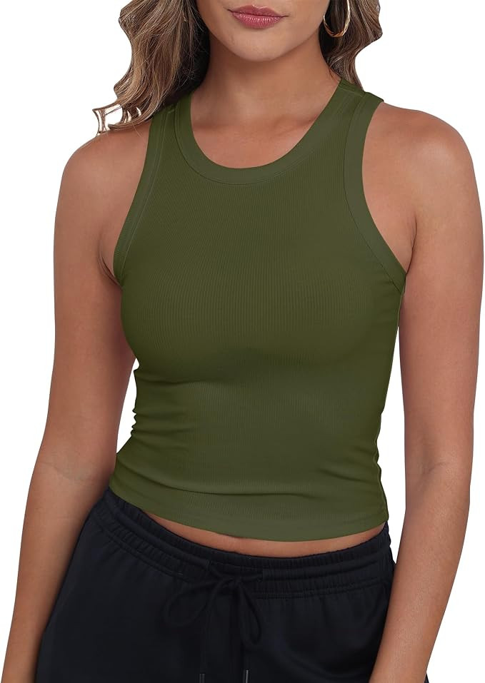 GEMBERA Womens Sleeveless High Neck Racerback Ribbed Knit Fitted Basic Cropped Tank Top | Amazon (US)