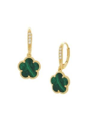 JanKuo Flower 14K Goldplated, Cubic Zirconia &amp; Synthetic Emerald Clover Earrings on SALE | Sa... | Saks Fifth Avenue OFF 5TH