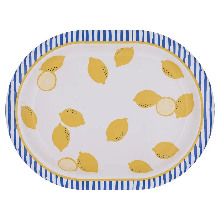 Blue/Yellow/White Lemons Oval Disposable Paper Plates, 9.25" x 12", 8 Count, Patriotic by Way To ... | Walmart (US)