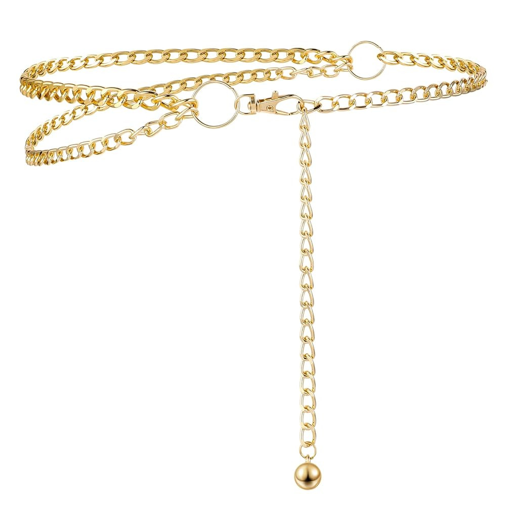 Women's Gold Waist Chain Belts, Multilayer Decorative Wedding Dress Link Belt Adjustable Metal Co... | Amazon (US)