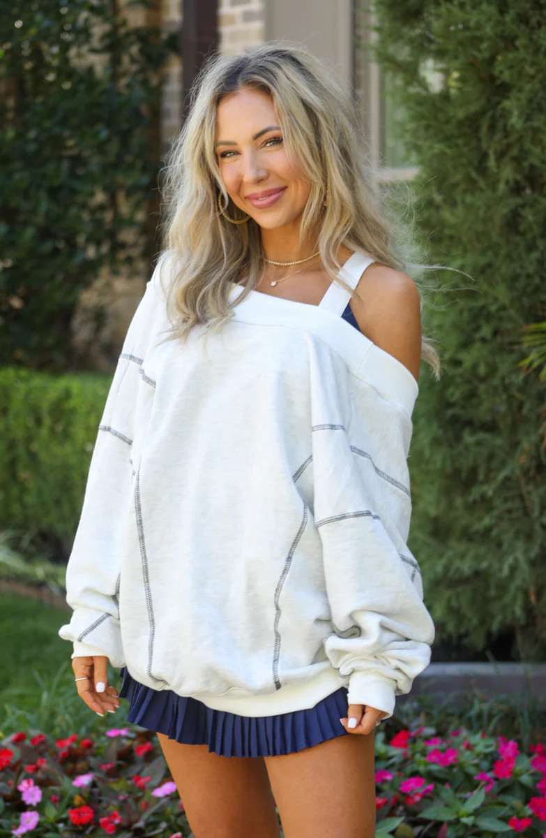At A Glance Grey With Open Back Sweatshirt Top | Apricot Lane Boutique