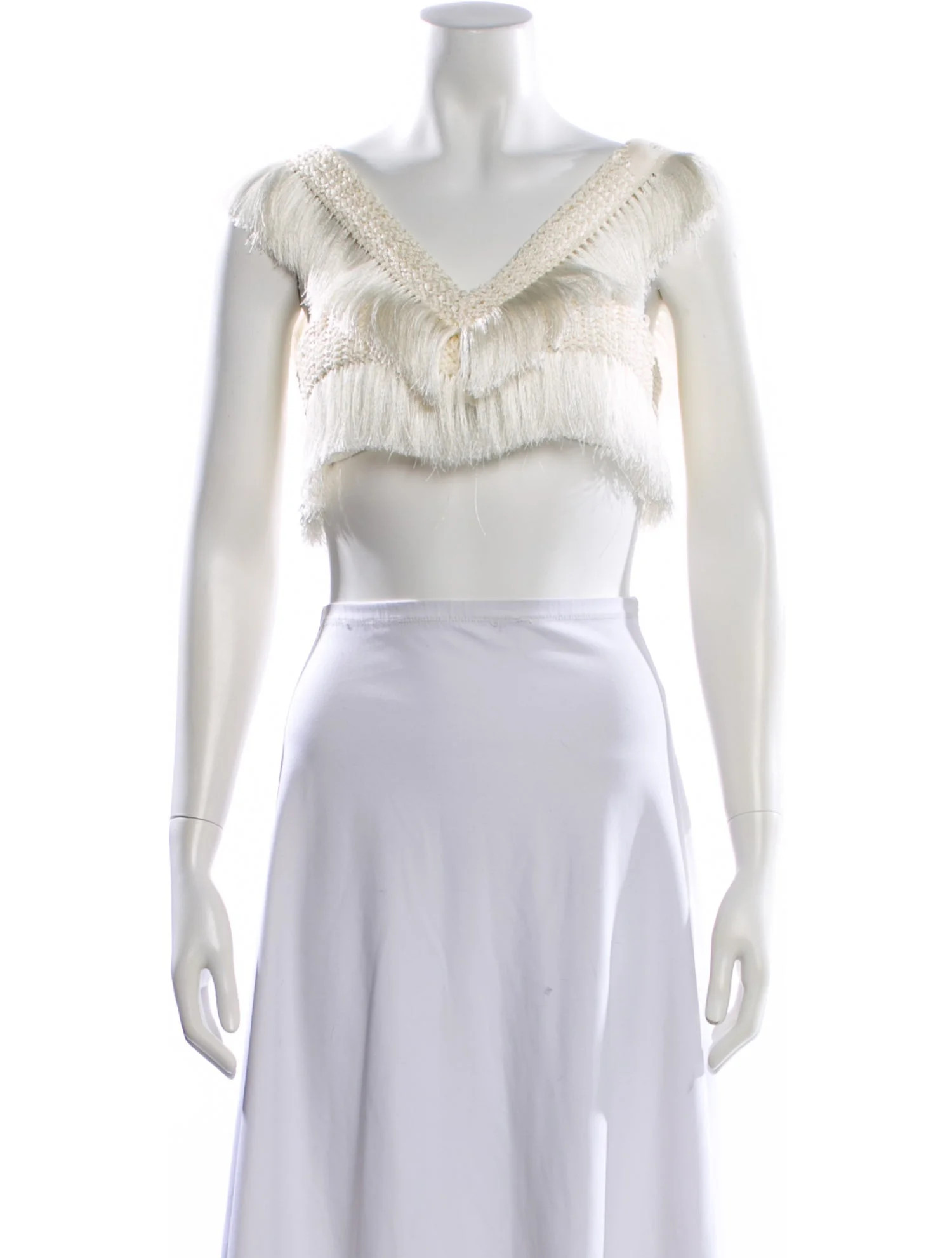 PatBO V-Neck Short Sleeve Crop Top - White Tops, Clothing - WPATT33007 | The RealReal | The RealReal