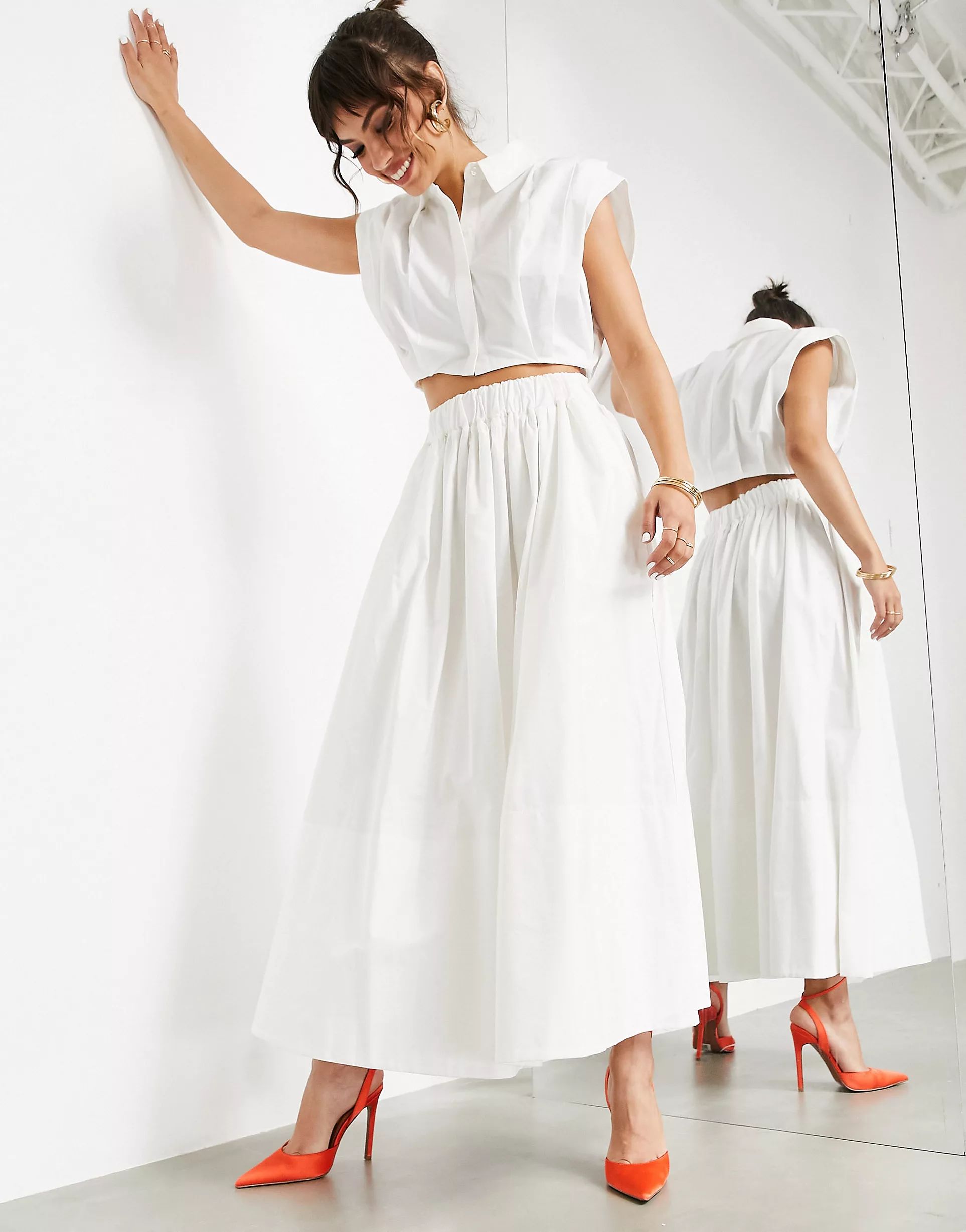 ASOS EDITION full cotton midi skirt in white | ASOS (Global)