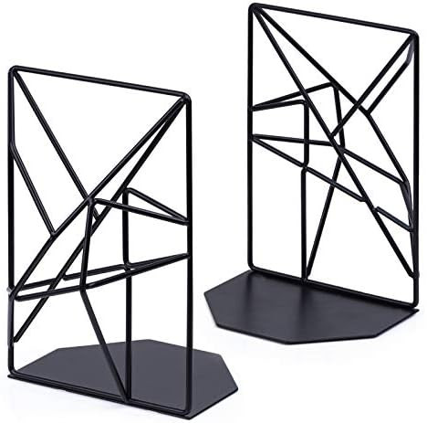 SRIWATANA Bookends Black, Decorative Metal Book Ends Supports for Shelves, Unique Geometric Desig... | Amazon (US)