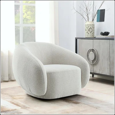 Upholstered Bouclé Swivel Chair with High-Density Foam – Beige | Wayfair North America