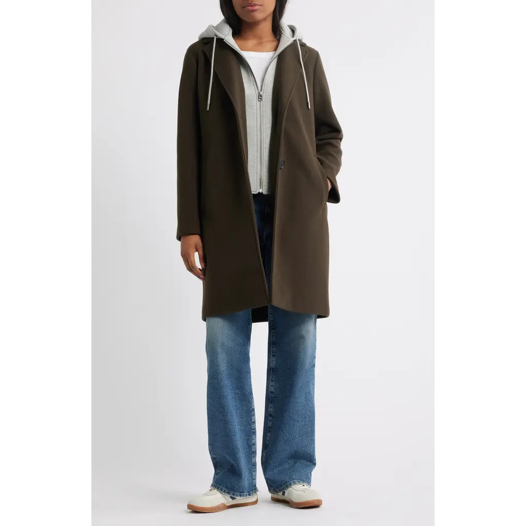Lucky Brand Layered Hoodie Bib Coat in Loden at Nordstrom, Size Large | Nordstrom