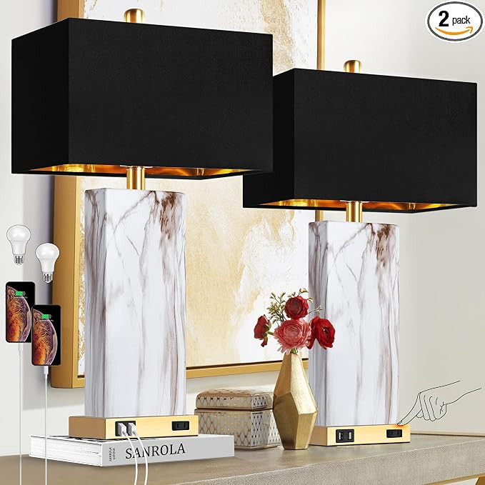 Touch Control Table Lamps Set of 2, Modern Contemporary Bedside Lamp with 2 USB Ports 1 AC Outlet... | Amazon (US)