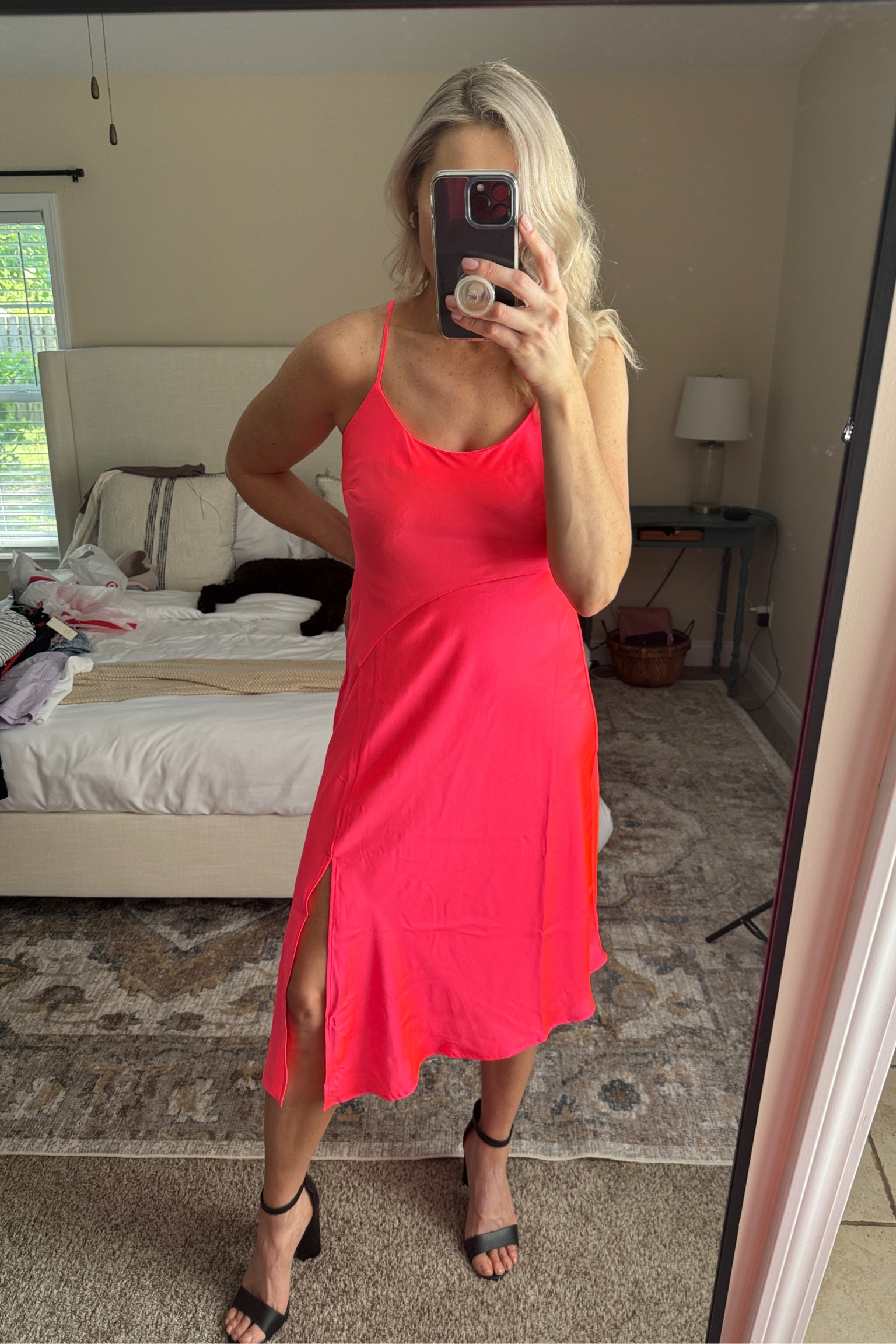 Hot pink silk dress, black heels 

#dress #weddingattire #target #datenight #blackheels 

#LTKfindsunder50 #LTKxTarget #LTKshoecrush