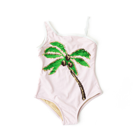 Coco Palm Girls Sequin One Shoulder One Piece Swimsuit 3t-10 | Shade Critters