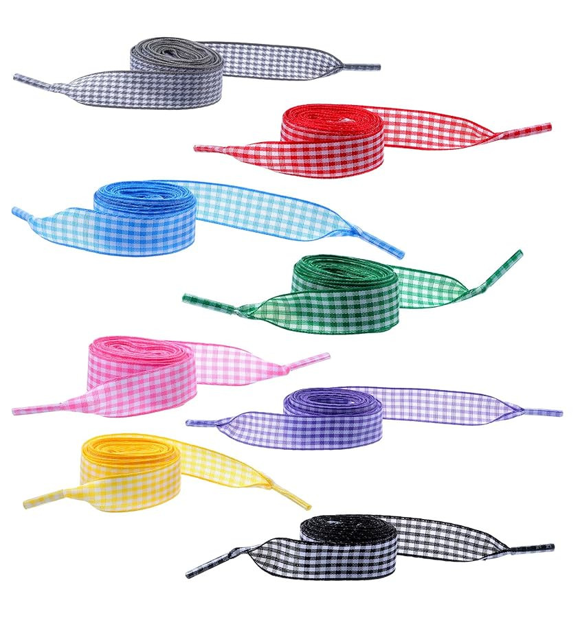 Gingham Shoelaces, 8 Pairs Checkered Shoe Laces, 0.6 Inch wide Gingham Shoe Laces Women, Men, Sne... | Amazon (US)