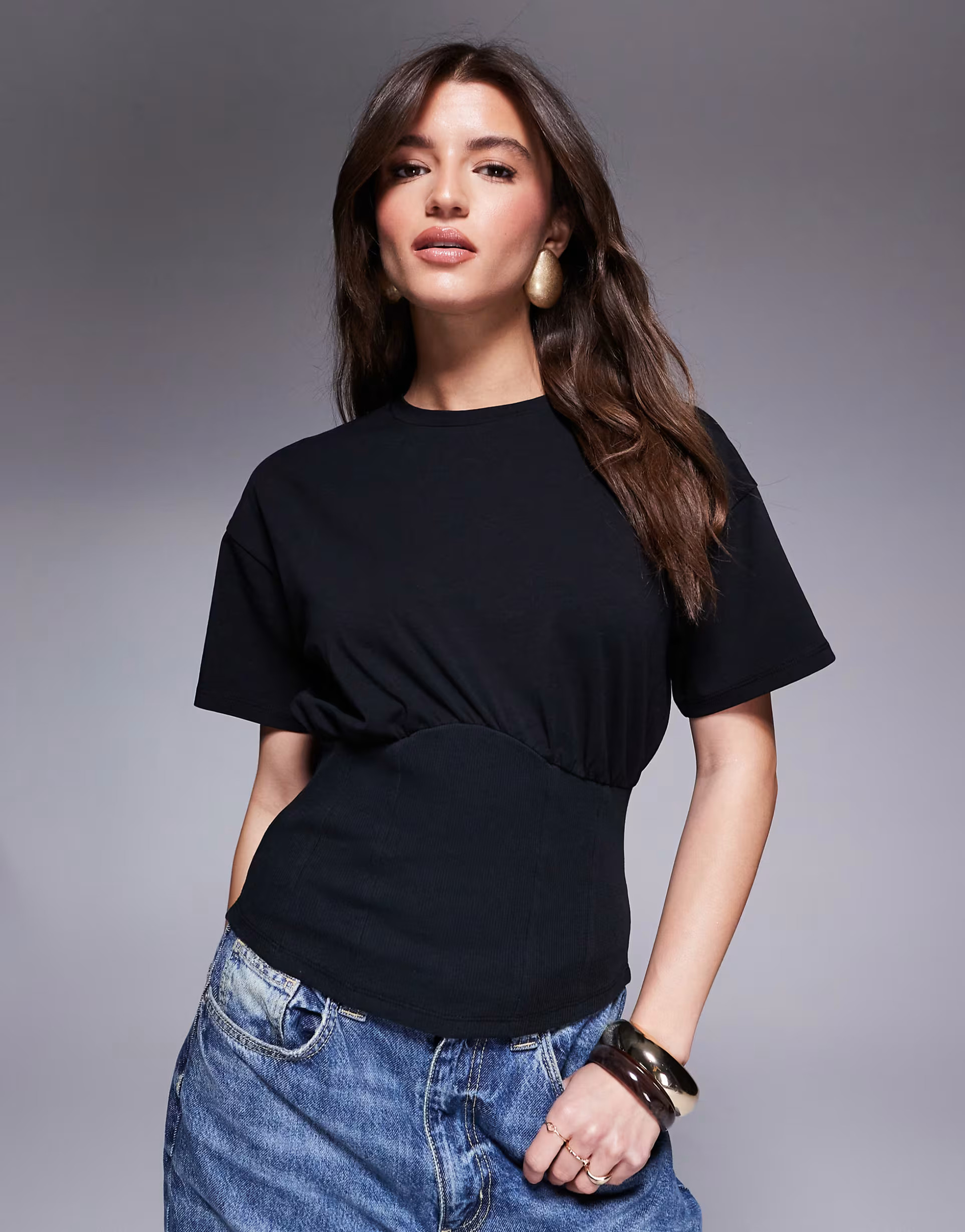 ASOS DESIGN cinched waist gathered t-shirt in black | ASOS | ASOS (Global)