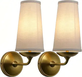 Phansthy Vintage Wall Sconces Hardwired Boho Brass Finished Wall Lamps with Natural Linen Fabric ... | Amazon (US)