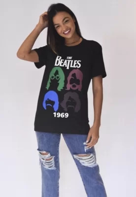 Camiseta Feminina Mirat The Beatles Preto | Dafiti (BR)