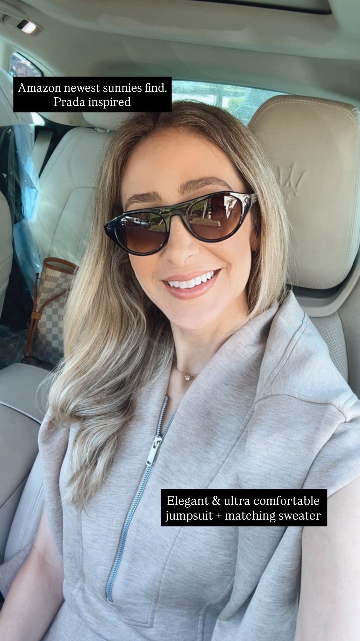 Amazon newest sunnies find - Prada inspired. Elegant & ultra comfortable jumpsuit + matching sweater. Runs true to size I’m wearing size small. 



#LTKSeasonal #LTKootd #LTKU