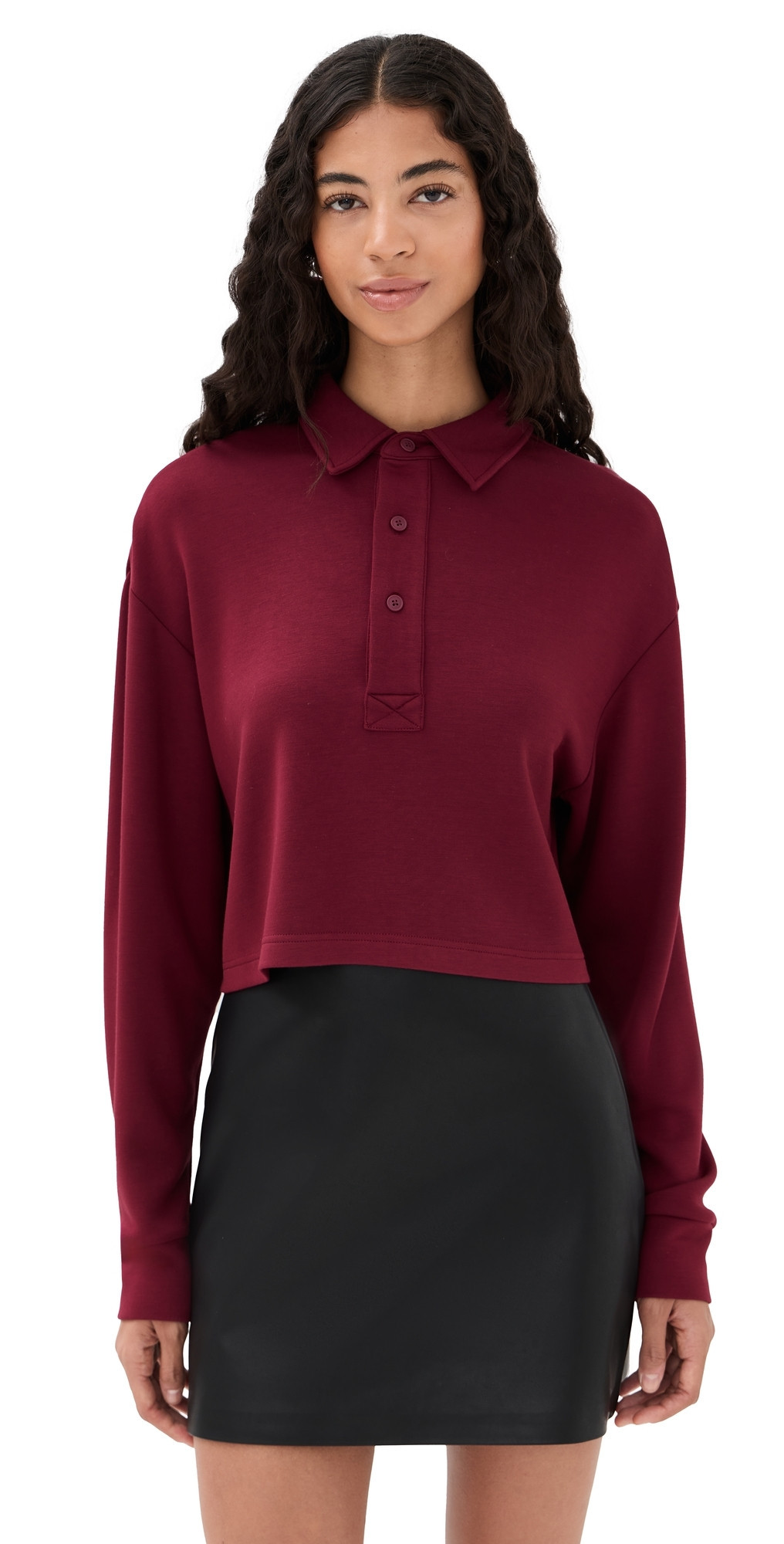 LE BOP Hayley Cropped Polo Merlot M | Shopbop
