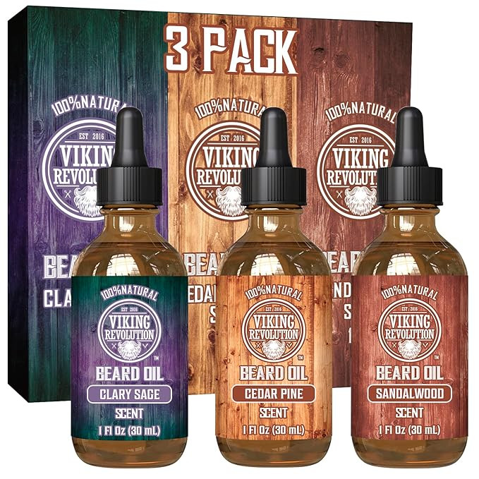Viking Revolution Beard Oil for Men 3 Pack - Natural Mens Beard Oil Variety Set - Sandalwood, Pin... | Amazon (US)