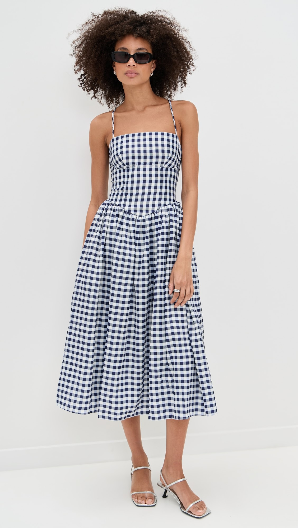 Navy Printed Taffeta Midi Dress | Shopbop