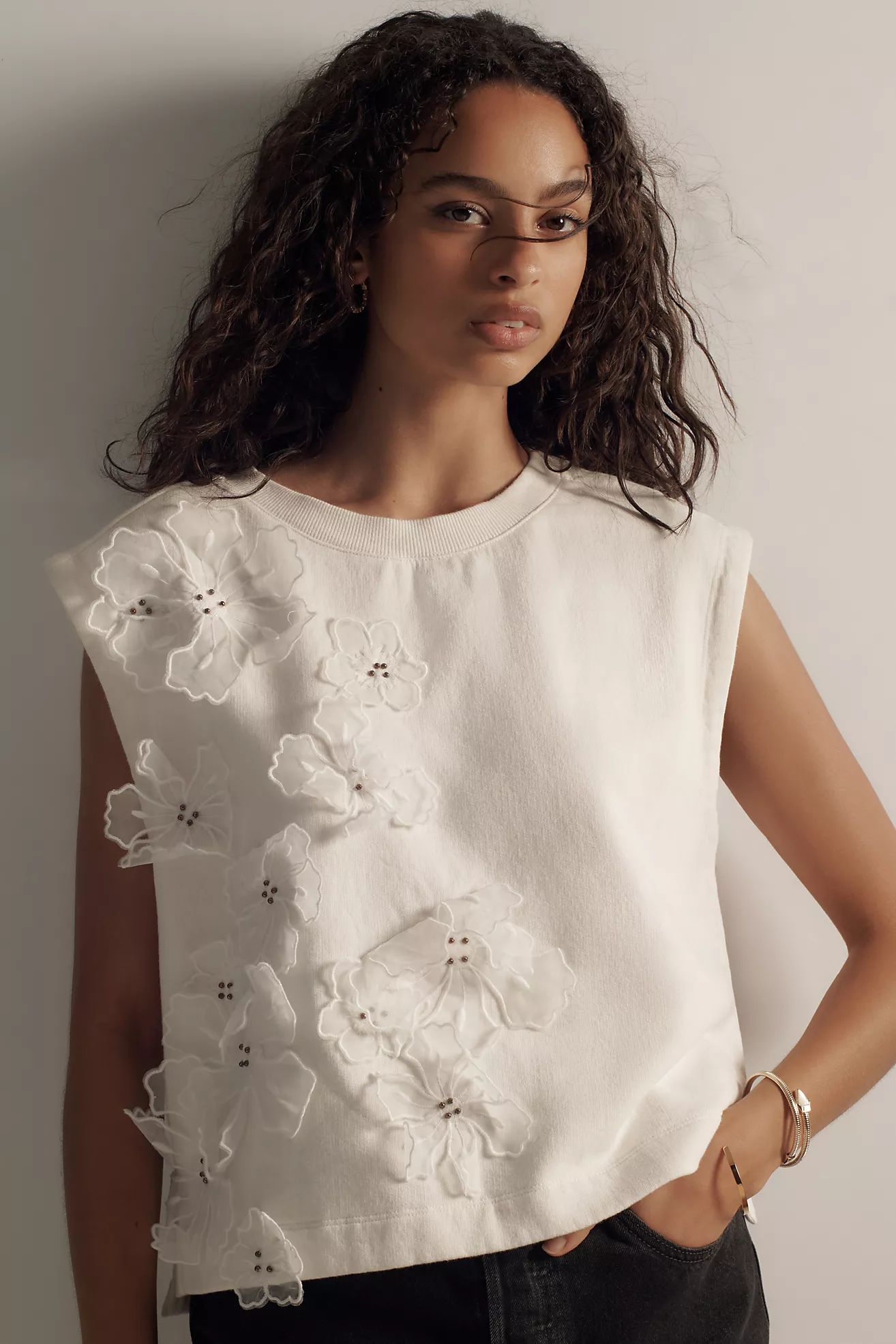 By Anthropologie Floral Appliqué Knit Top | Anthropologie (US)