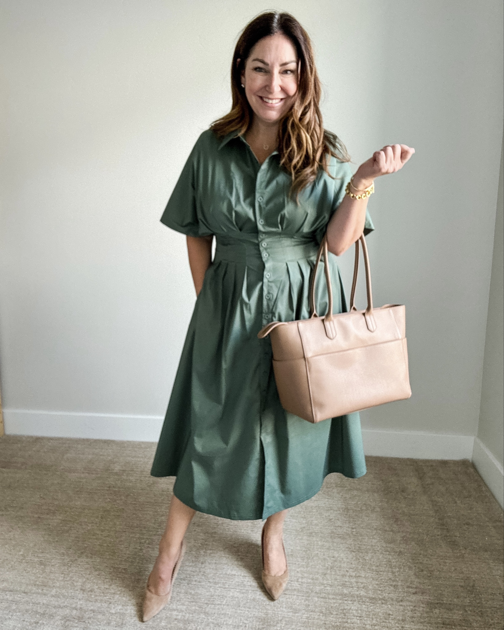 This green midi shirtdress feels classic and pulled together 👏 works for work, church, or date night.  The color is more of a sage green IRL
#falldresses #midsizefashion #fallstyle #falloutfits
Wearing tts, L 

 

#LTKSeasonal