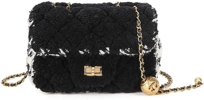 Lingge Crossbody Bag Women Fashion Wool Genuine Leather Tote Houndstooth Pattern Shoulder Bag Wit... | Amazon (US)