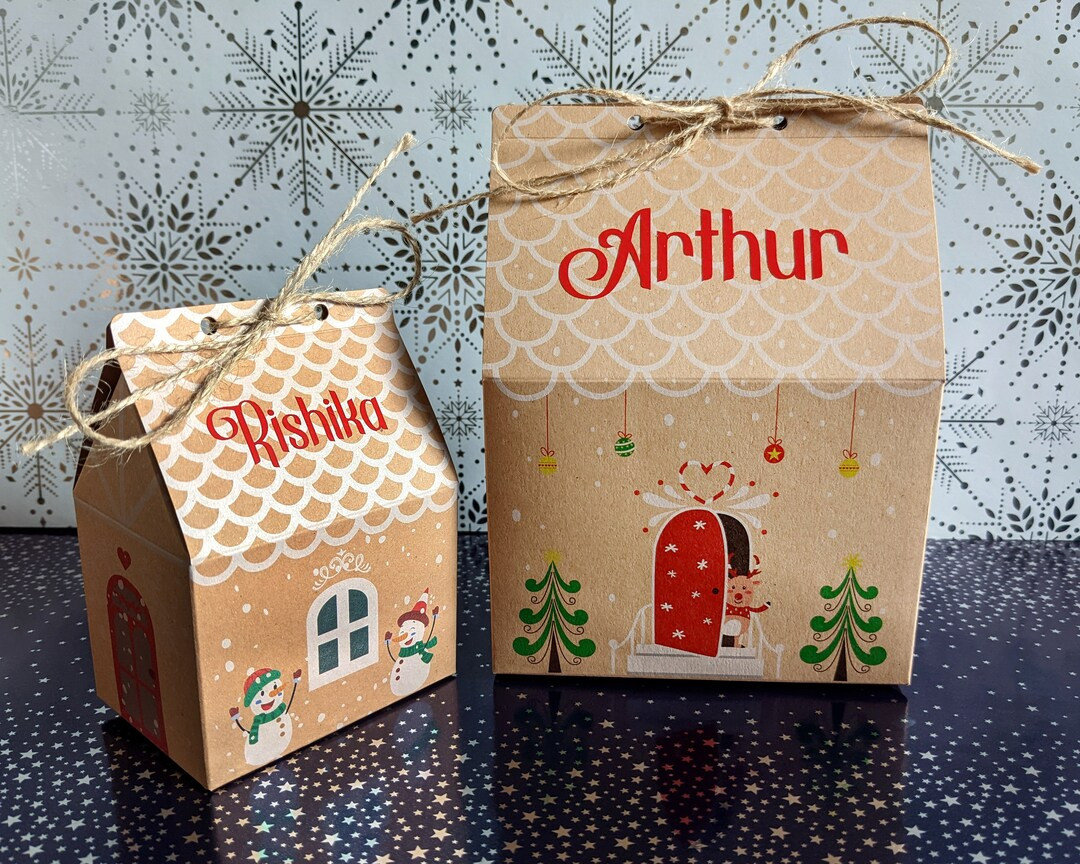Personalised Christmas Treat Boxes, Small Gift Box, Kraft Houses, Christmas Table Decorations - E... | Etsy (US)