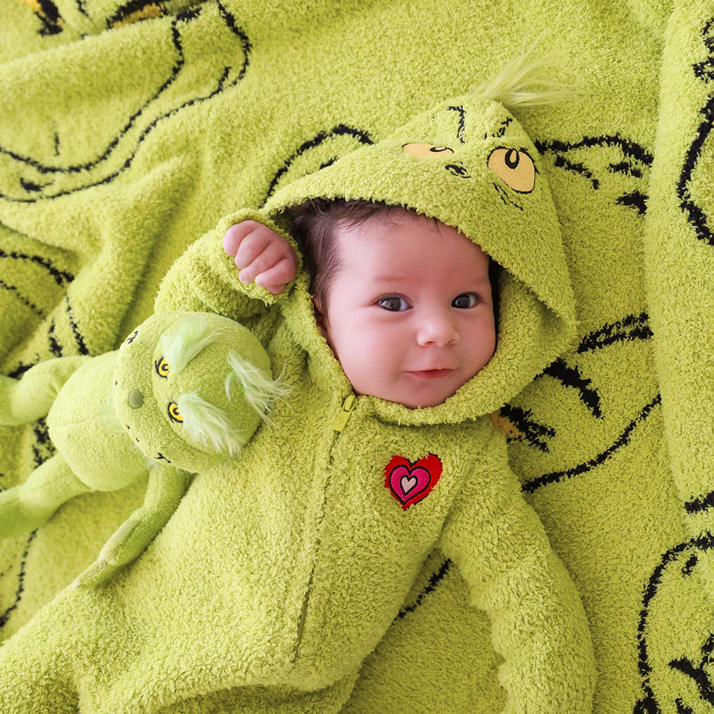 Green Daywear Dr. Seuss Mr. Grinch Cuddle Hooded Romper | Posh Peanut® | Posh Peanut