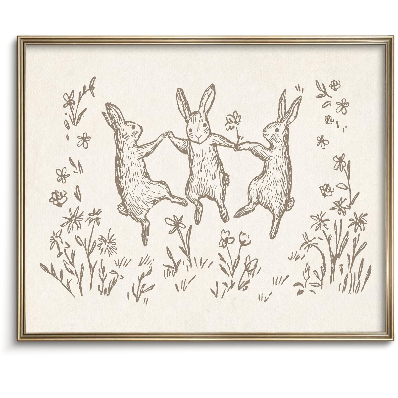 Vodefoad Bunnies Sketch Vintage Wall Art Retro Nursery Dancing Bunnies Art Print Neutral Cottagec... | Amazon (US)